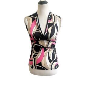 Charlotte Russe Y2K Tank Retro Pattern Size Medium Empire Waist Stretch Pink Blk